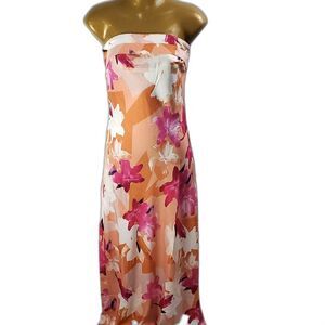 Womens Floral Cottagecore Whimsical Strapless Long Maxi Dress Hollow Back Sz S